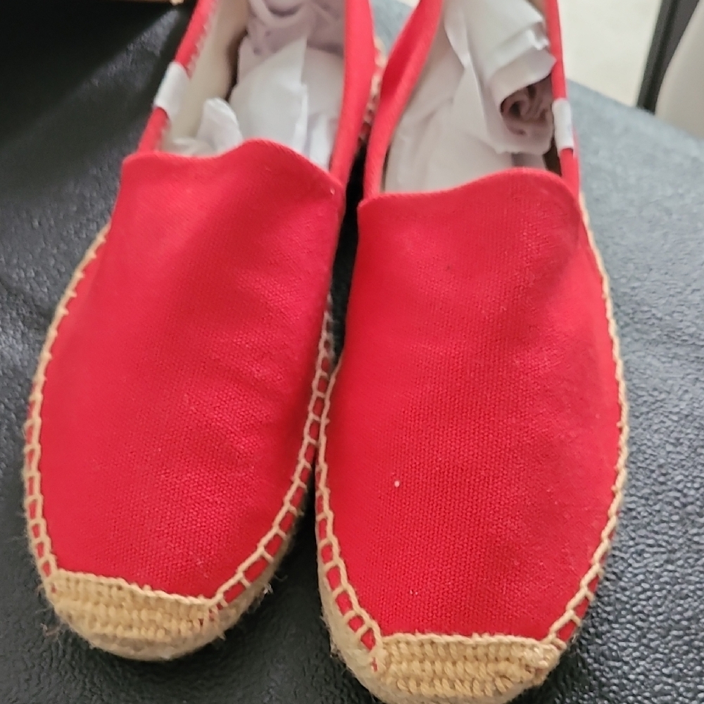 Red Canvas Espadrilles Slip-On Flats